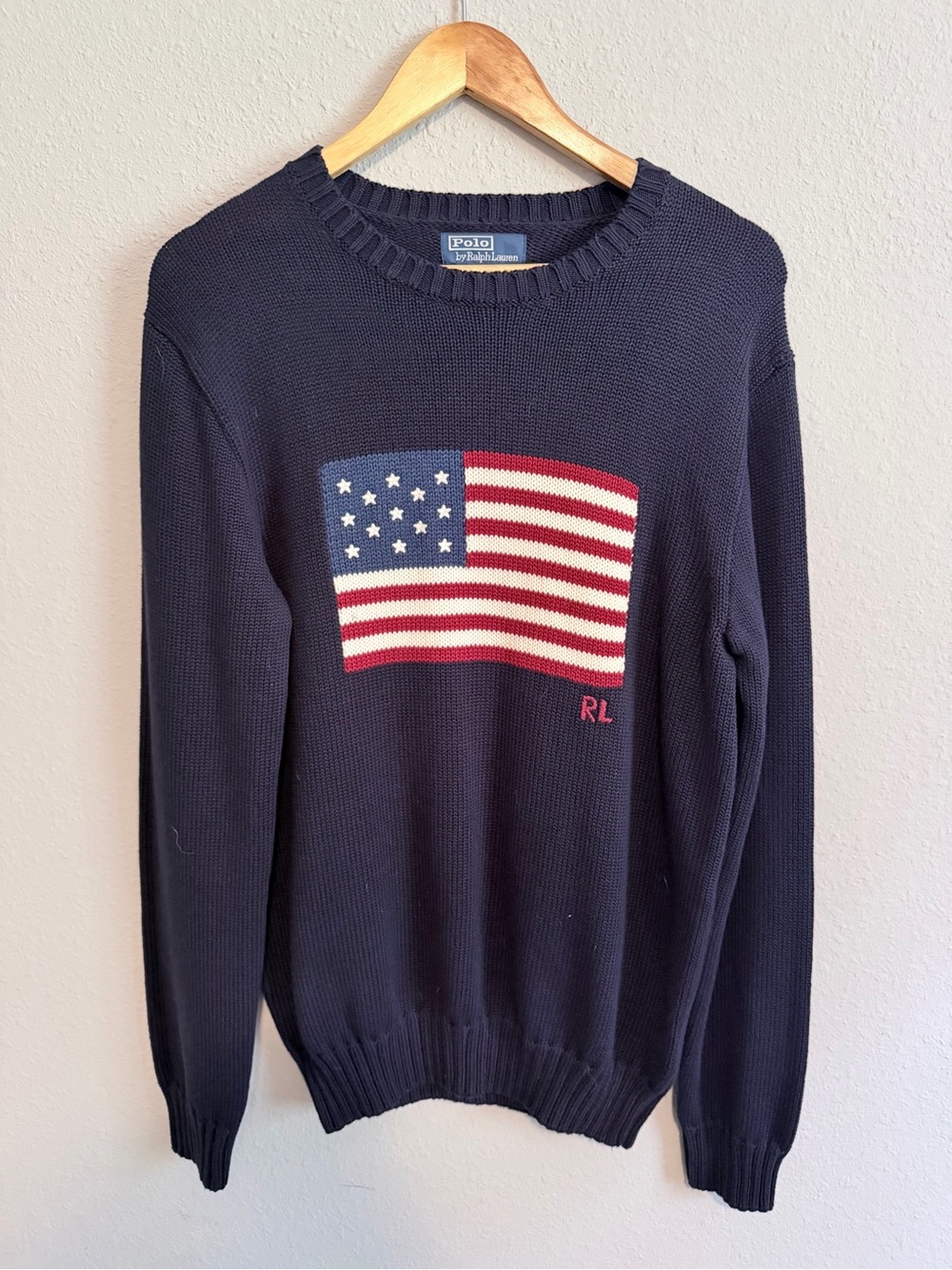 Polo by Ralph Lauren Navy Crewneck Sweater with American Flag